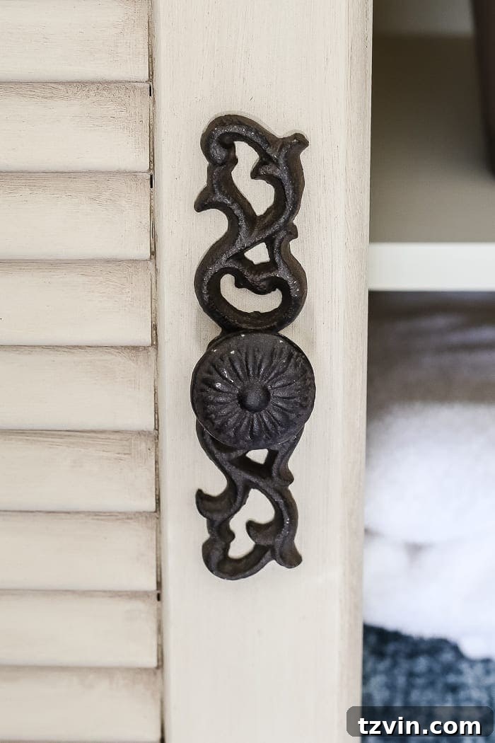 Vintage Inspired Shutter Cabinet Transformation 5 Waxed Armoire Detail