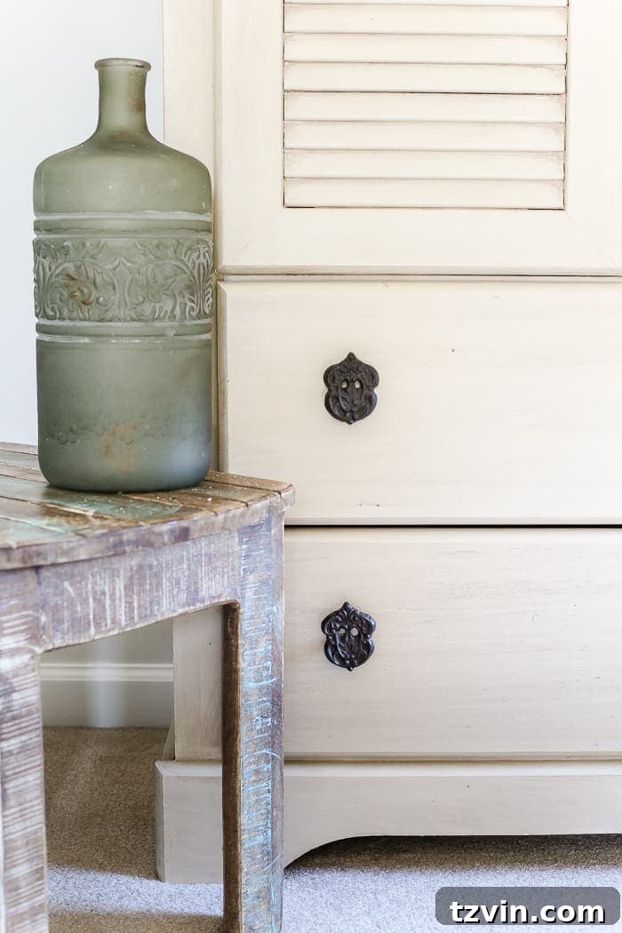 Vintage Inspired Shutter Cabinet Transformation 6 Finished Armoire with New Hardware