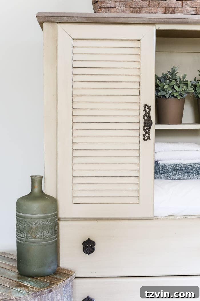 Vintage Inspired Shutter Cabinet Transformation 9 Armoire Detail
