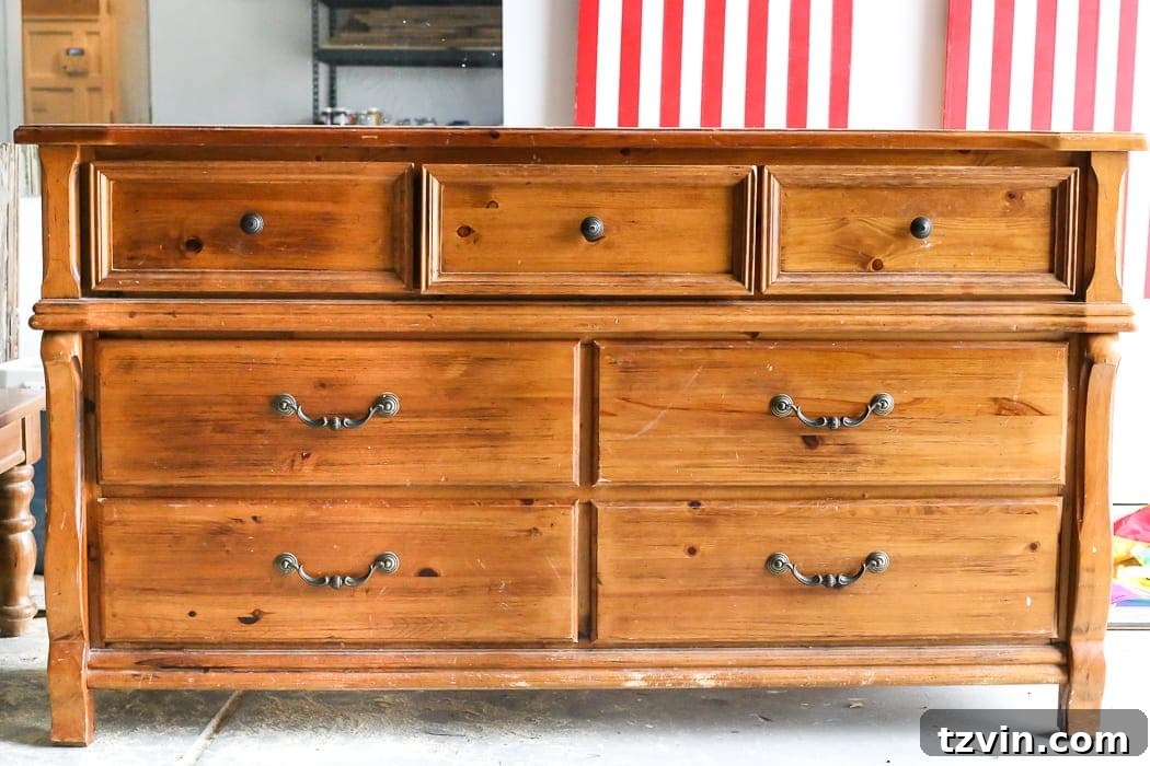 Reviving a Dresser with French Blue 2 French Blue Dresser Makeover | blesserhouse.com - An orange wood thrifted dresser gets a French blue makeover using Fusion Mineral Paint in Champness and Homestead House Wax in Espresso.