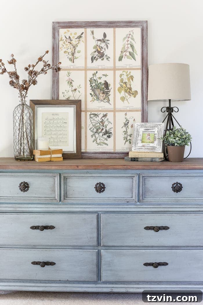 Reviving a Dresser with French Blue 13 French Blue Dresser Makeover | blesserhouse.com - An orange wood thrifted dresser gets a French blue makeover using Fusion Mineral Paint in Champness and Homestead House Wax in Espresso.