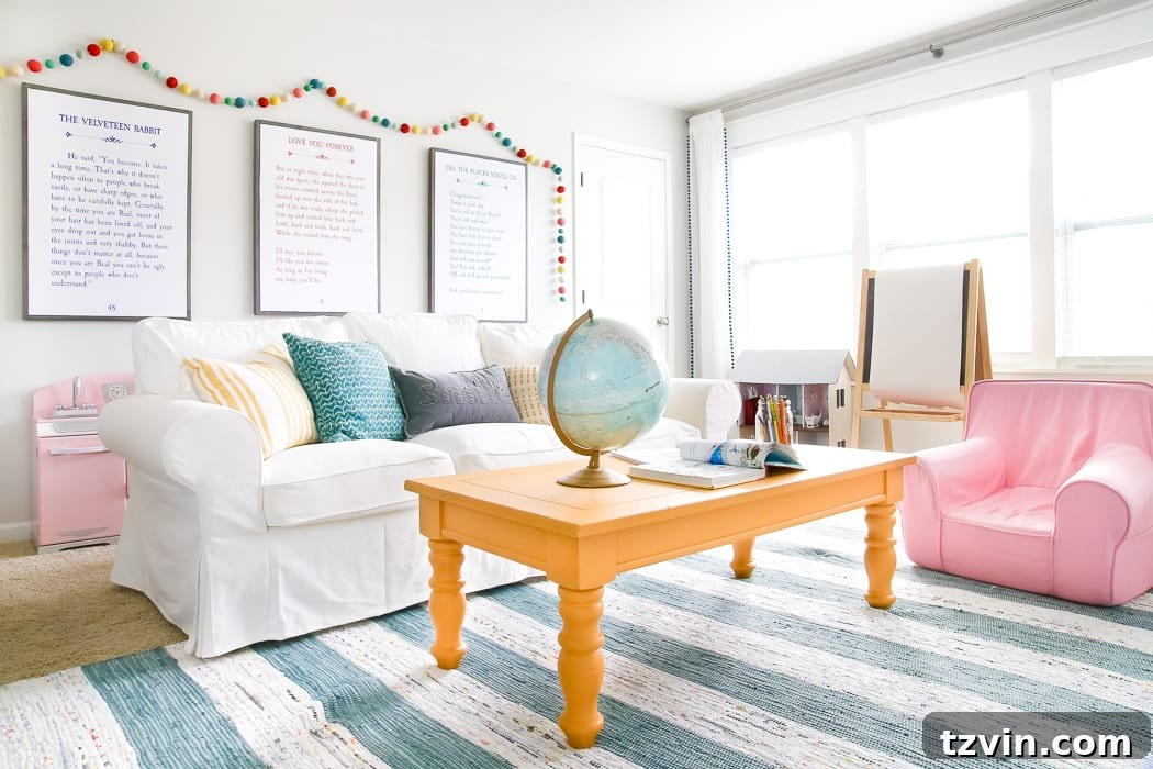 Playroom Coffee Table's Mustard Glow Up 13 Mustard Playroom Coffee Table Makeover | blesserhouse.com - An old thrifted wooden coffee table gets a bright and cheerful makeover using Fusion Mineral Paint in Mustard for a fun addition to a playroom.