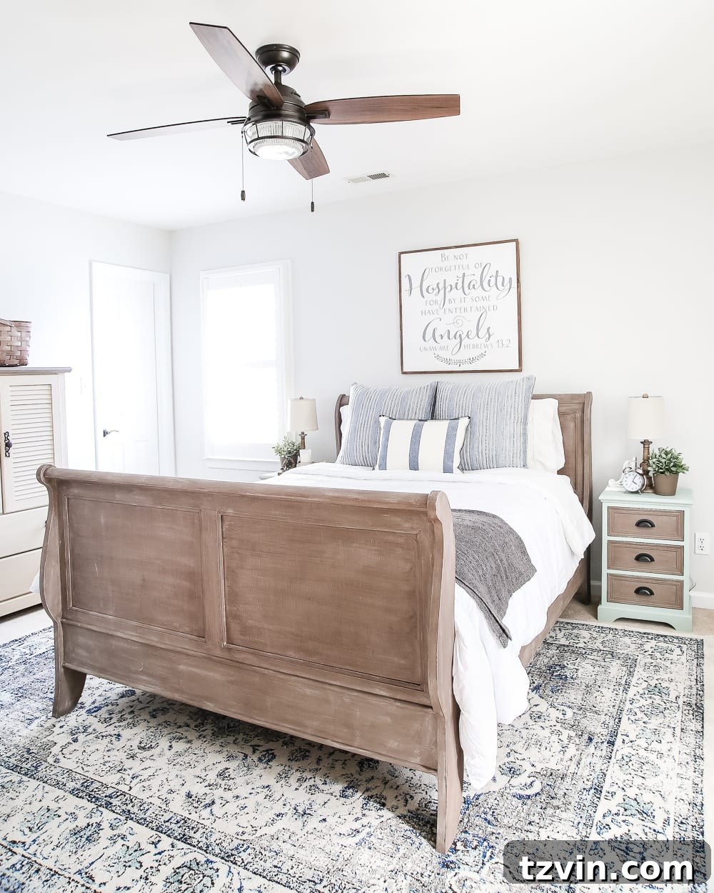 Weathered Wood Bed: A Painted Transformation 14 Painted Weathered Wood Bed Makeover | blesserhouse.com - A thrifted bed gets a painted weathered wood Restoration Hardware look with no messy furniture stripping and in 3 quick steps.