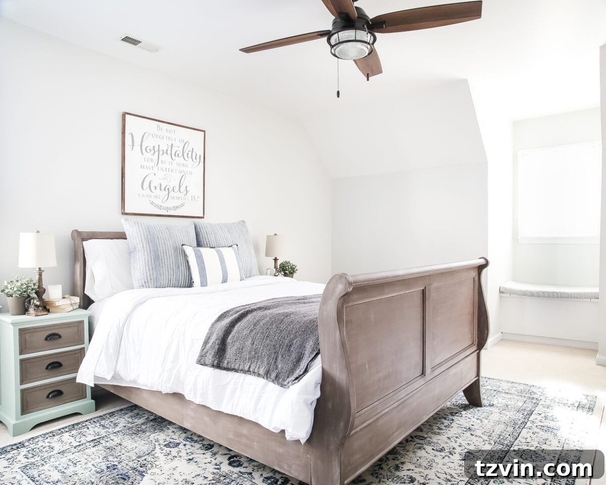 Weathered Wood Bed: A Painted Transformation 16 Painted Weathered Wood Bed Makeover | blesserhouse.com - A thrifted bed gets a painted weathered wood Restoration Hardware look with no messy furniture stripping and in 3 quick steps.