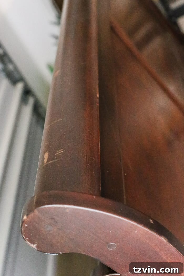 Weathered Wood Bed: A Painted Transformation 3 Painted Weathered Wood Bed Makeover | blesserhouse.com - A thrifted bed gets a painted weathered wood Restoration Hardware look with no messy furniture stripping and in 3 quick steps.