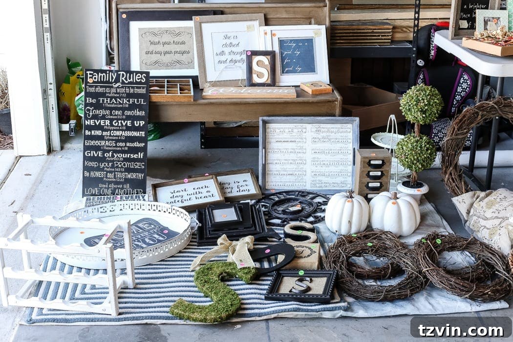 Your Blueprint for a Lightning-Fast Home Sale 3 A neat and organized garage sale setup, showcasing decluttered items ready for sale.