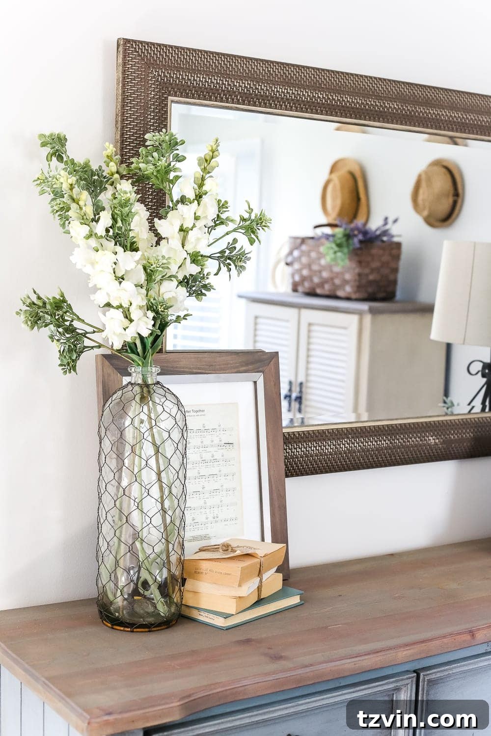 Final view of the serene blue cottage style guest bedroom
