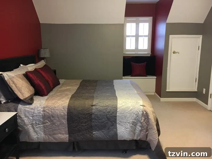 Guest bedroom before showing dark furniture