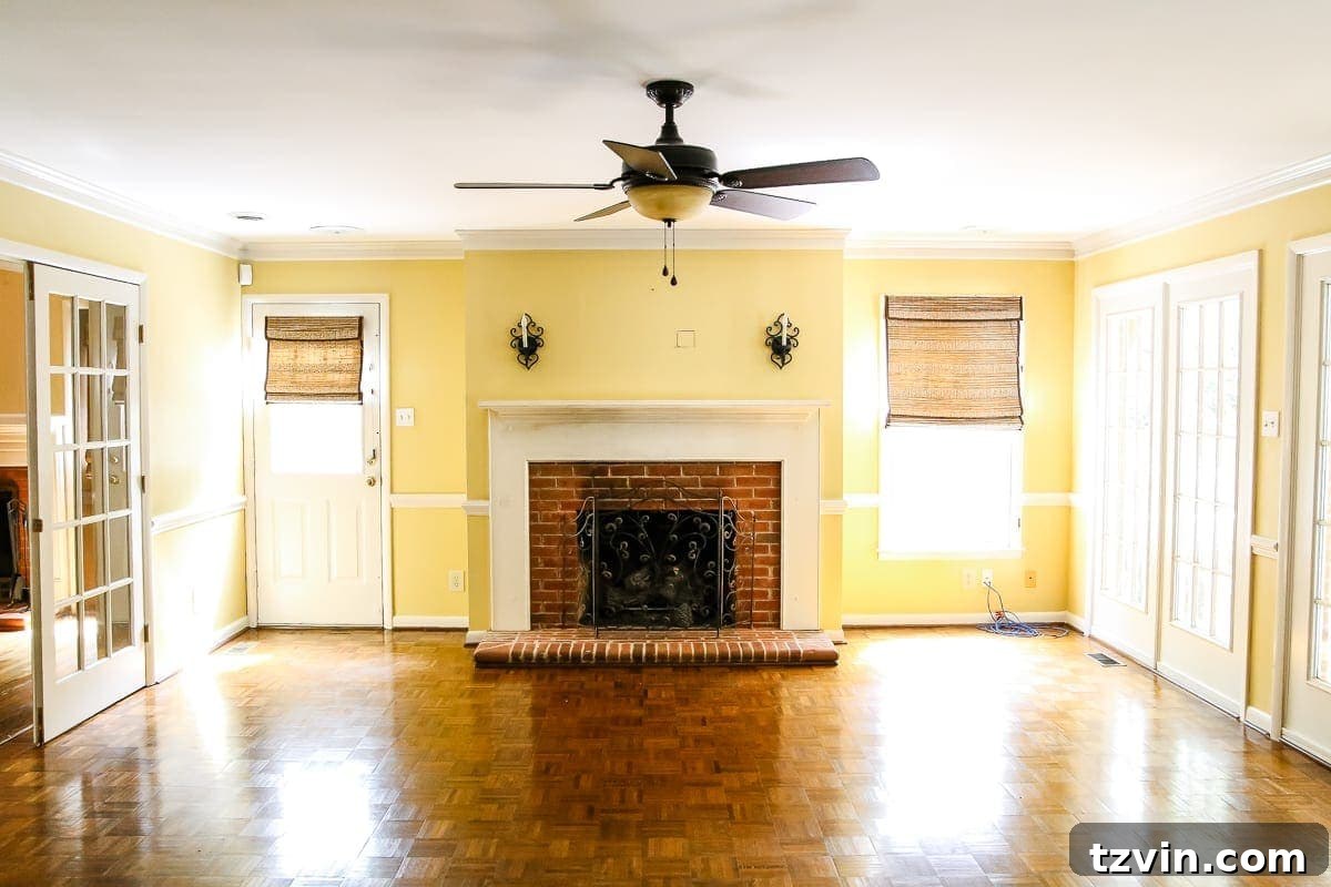 New House Interior Blank Slate Tour 12 Living Room with French Doors - Abundant Natural Light