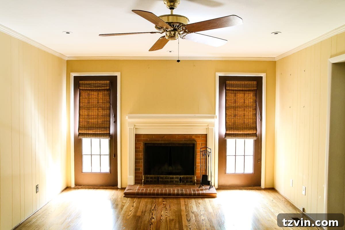 New House Interior Blank Slate Tour 15 Playroom Before Renovation - Fireplace and Toy Storage Ideas