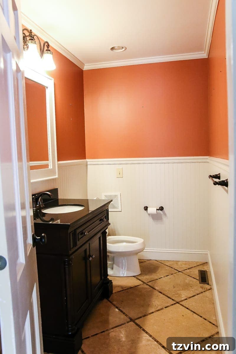 New House Interior Blank Slate Tour 17 Powder Room Renovation - Patterned Wallpaper Ideas