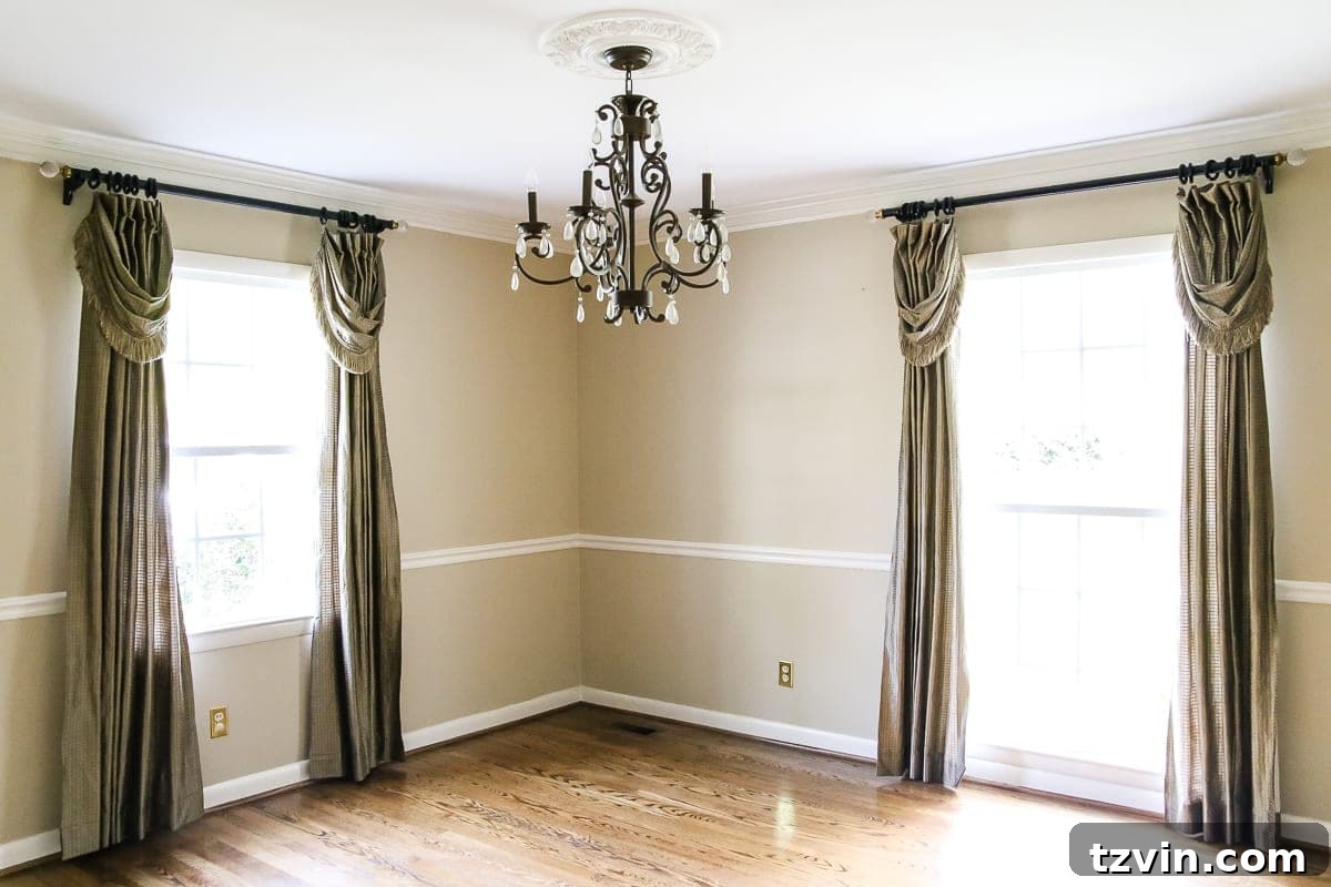 New House Interior Blank Slate Tour 8 Dining Room Before Makeover - Charcoal Gray and White Walls Inspiration