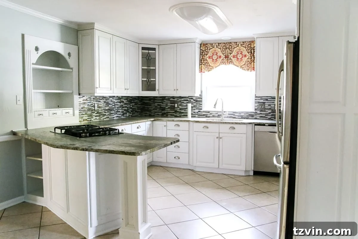 New House Interior Blank Slate Tour 9 Kitchen Before Renovation - White Cabinets and Modern Updates