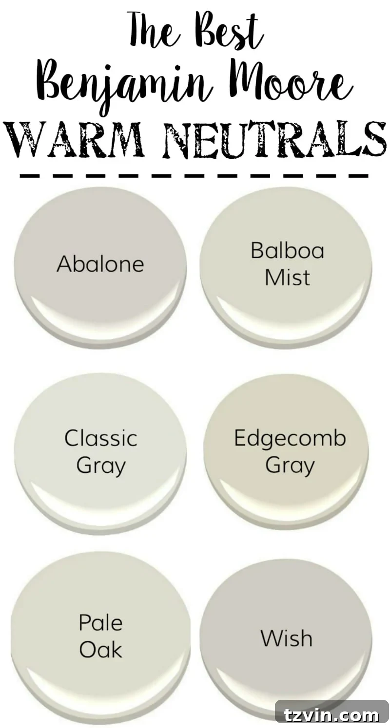 Benjamin Moore Warm Neutral Paint Colors Swatches for Interior Design