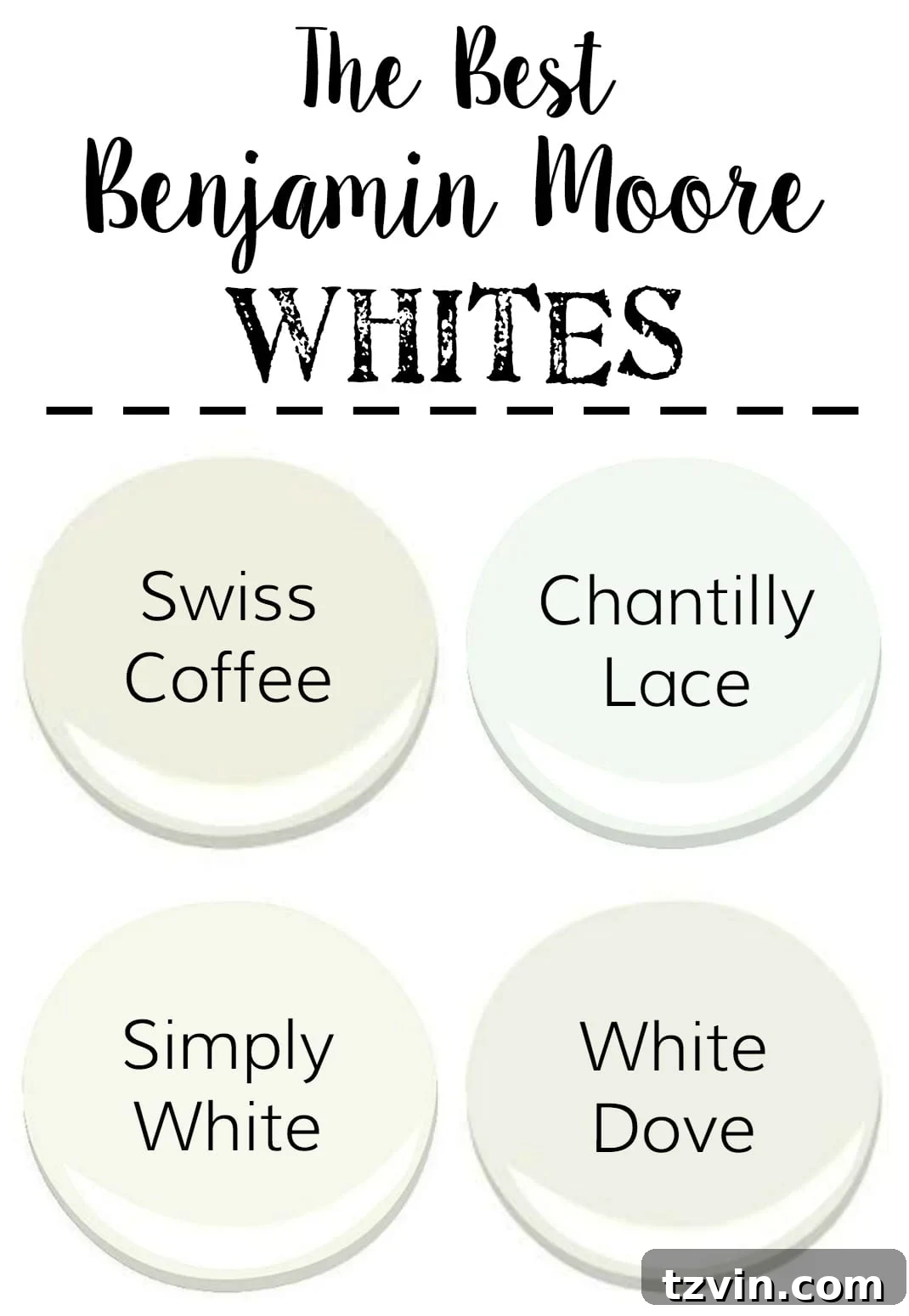 Benjamin Moore White Paint Colors Swatches for Interior Trim and Walls