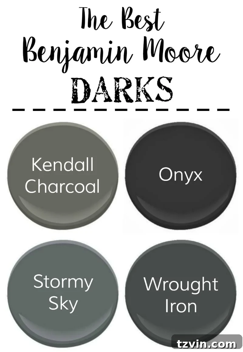 Benjamin Moore Dark Paint Colors Swatches for Dramatic Interior Accents
