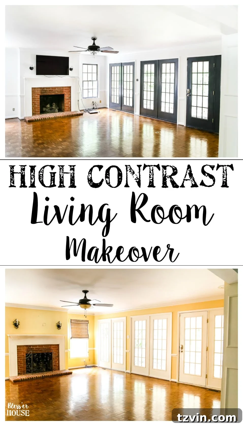 Unleash Drama High Contrast Living Room Transformation 11 Living Room Makeover - High Contrast Paint | blesserhouse.com - A beige, dated living room gets a classic and chic high contrast makeover using just Benjamin Moore paint for a simple, inexpensive way to create drama.