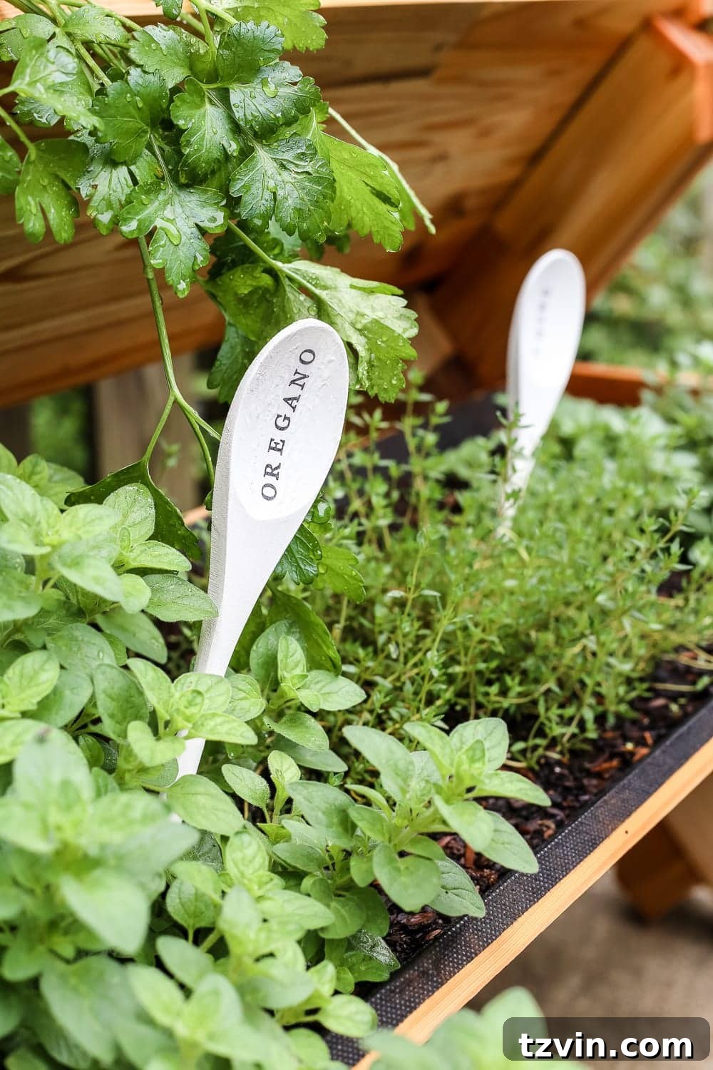 Craft Your Own Wooden Spoon Plant Tags 6 DIY Wooden Spoon Garden Markers | blesserhouse.com - A simple tutorial for how to craft your own vintage-inspired garden markers made from wooden spoons, plus a resource for a beautiful stacked herb garden.
