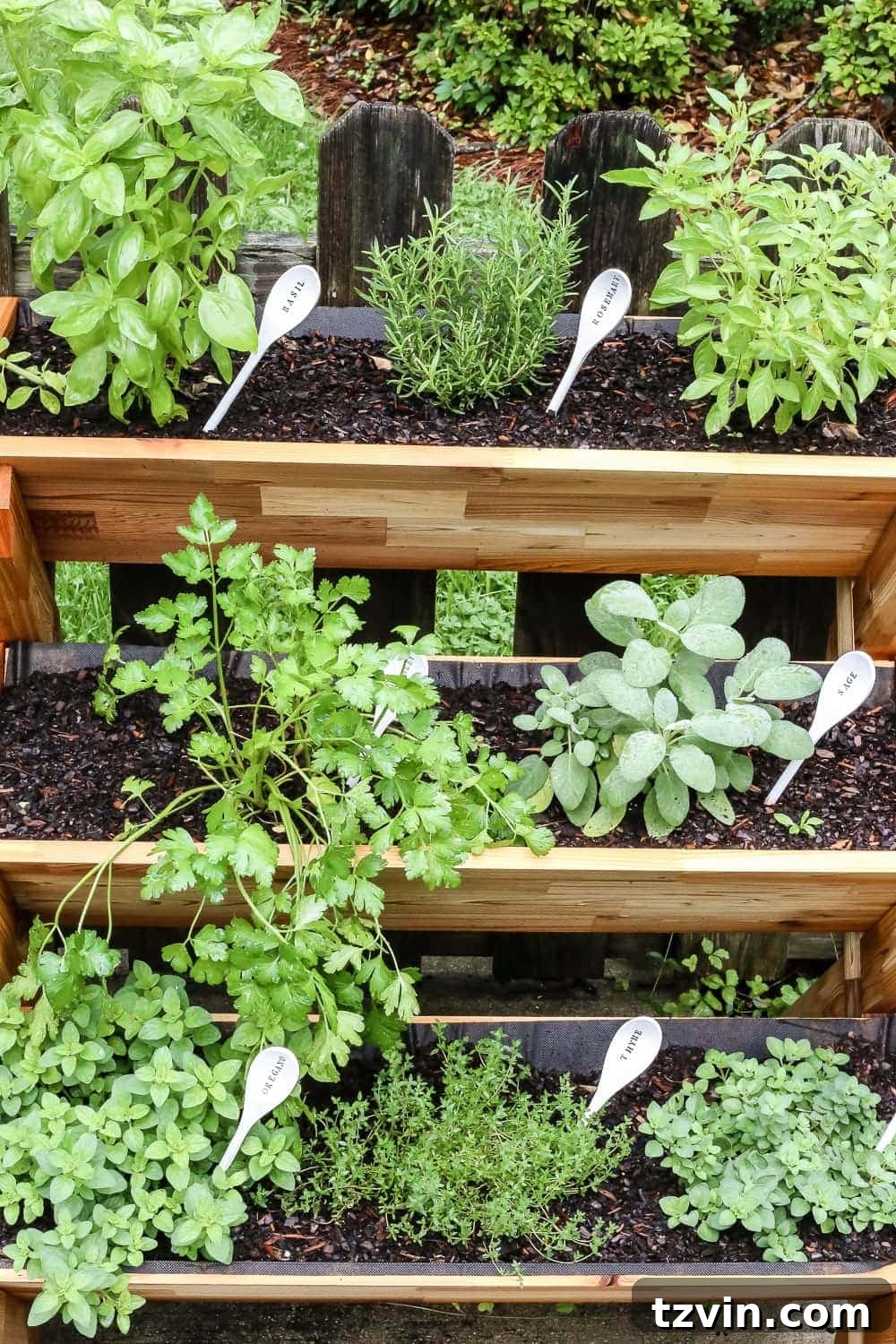 Craft Your Own Wooden Spoon Plant Tags 9 DIY Wooden Spoon Garden Markers | blesserhouse.com - A simple tutorial for how to craft your own vintage-inspired garden markers made from wooden spoons, plus a resource for a beautiful stacked herb garden.