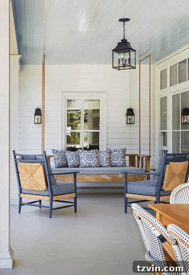 porch with bed swing and rocking chairs