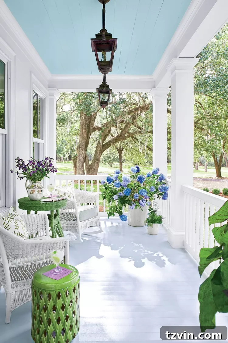 Best Haint Blue for Porch Ceilings 5 Southern porch ceiling in Sherwin Williams Waterscape