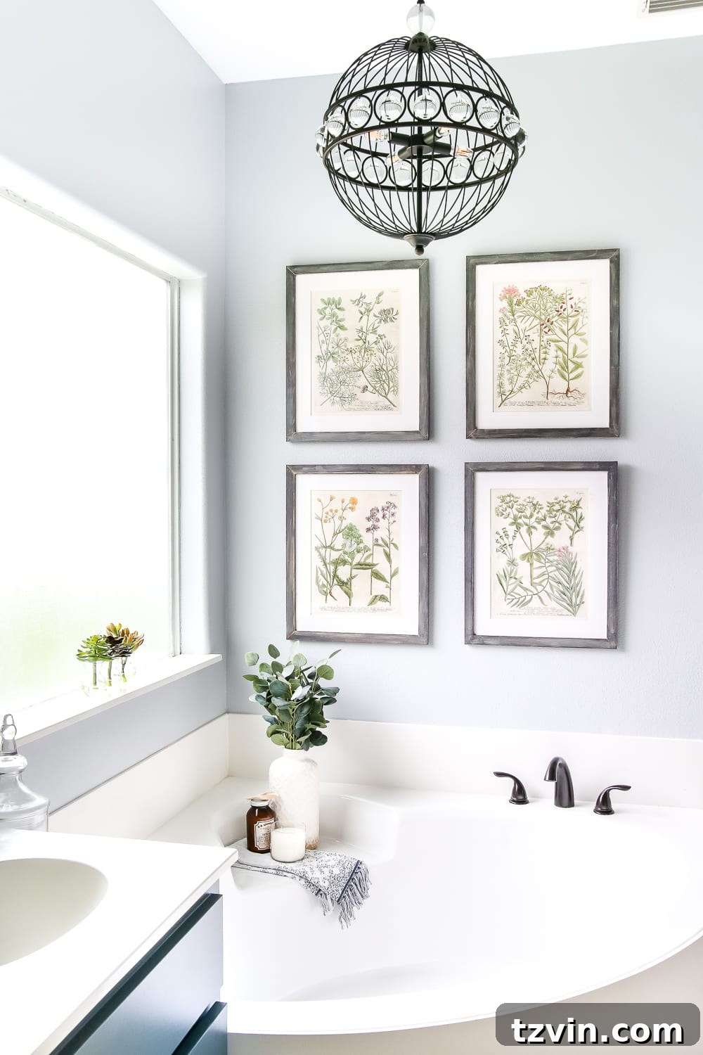Lowes Bathroom Remodel Showcase 27 Botanical prints add softness and visual interest, balancing the rustic elements in the bathroom.