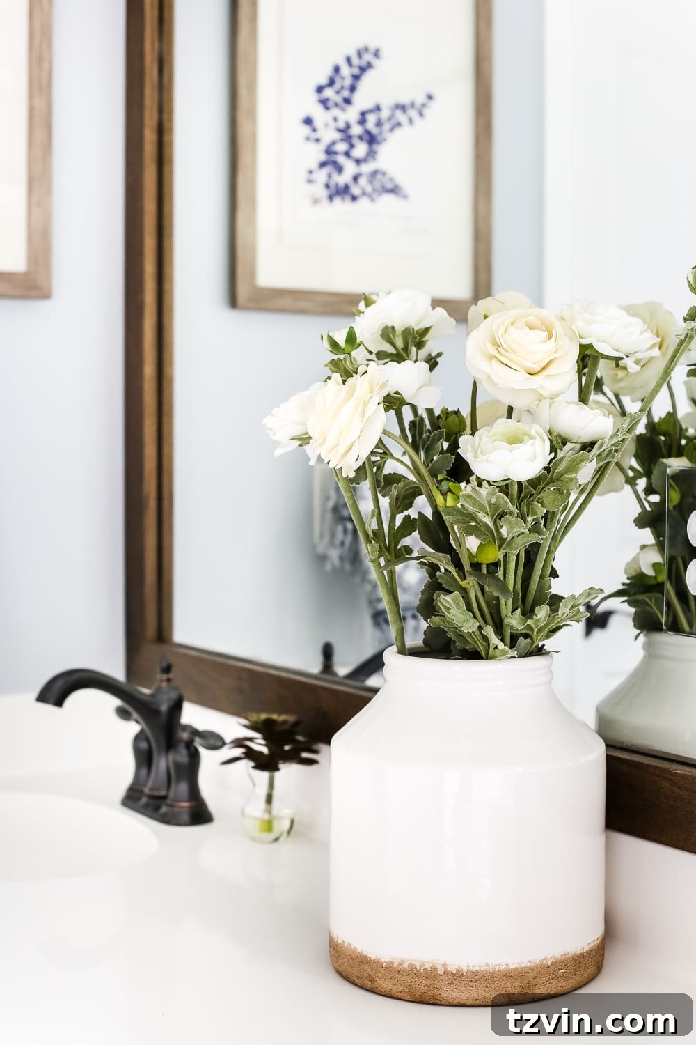 Lowes Bathroom Remodel Showcase 32 A close-up of decorative items, including natural textures and greenery, enhancing the bathroom's appeal.