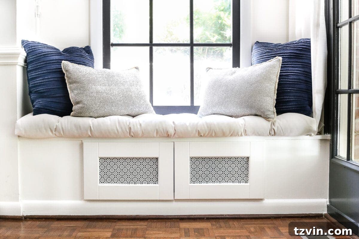 Kitchen Cabinet Window Seat Transformation 13 DIY Window Seat from a Kitchen Cabinet | blesserhouse.com - A simplified tutorial for how to build a DIY window seat using a prefabbed kitchen cabinet to house electronics and hide cords.