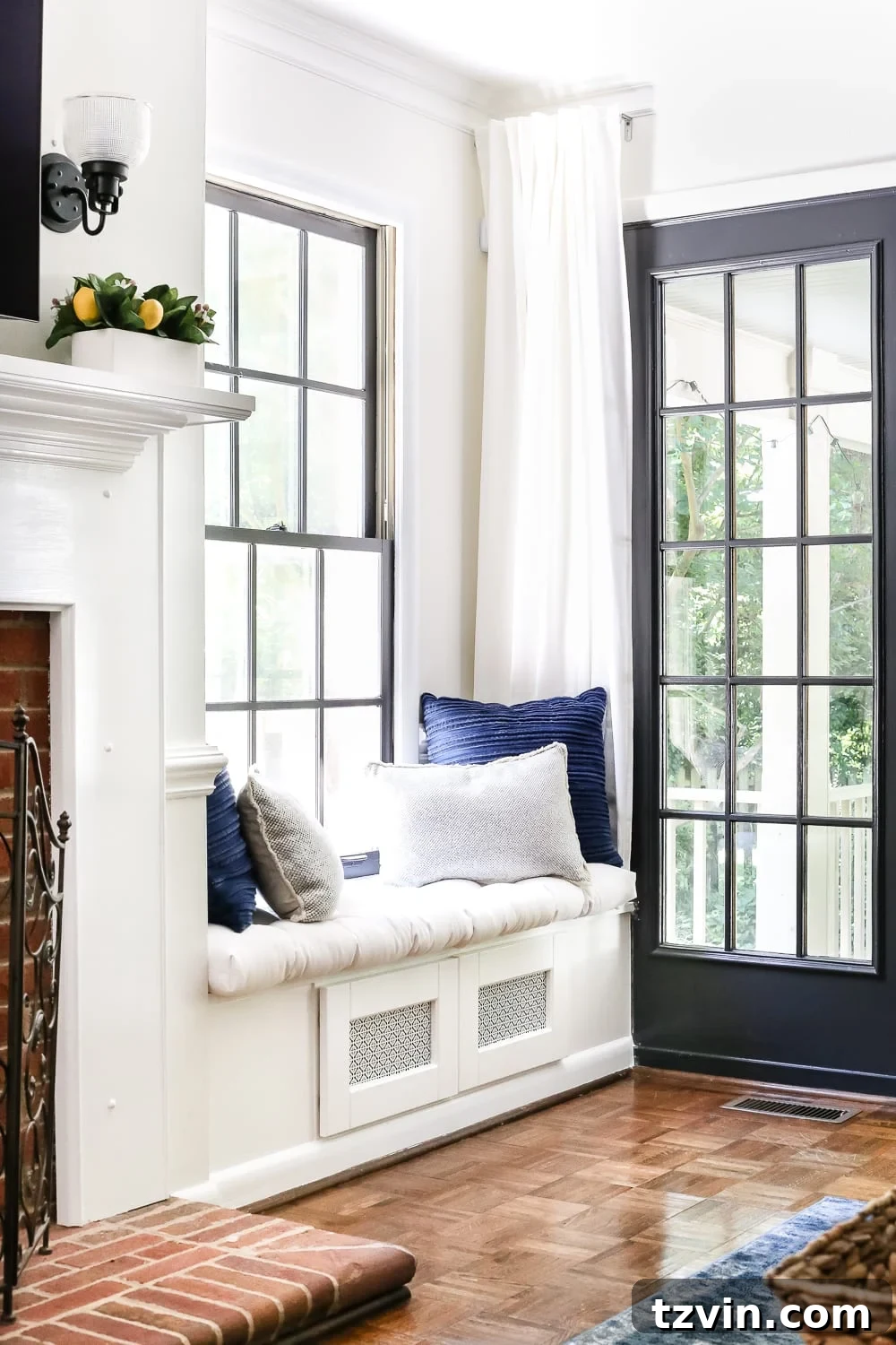 Kitchen Cabinet Window Seat Transformation 15 DIY Window Seat from a Kitchen Cabinet | blesserhouse.com - A simplified tutorial for how to build a DIY window seat using a prefabbed kitchen cabinet to house electronics and hide cords.