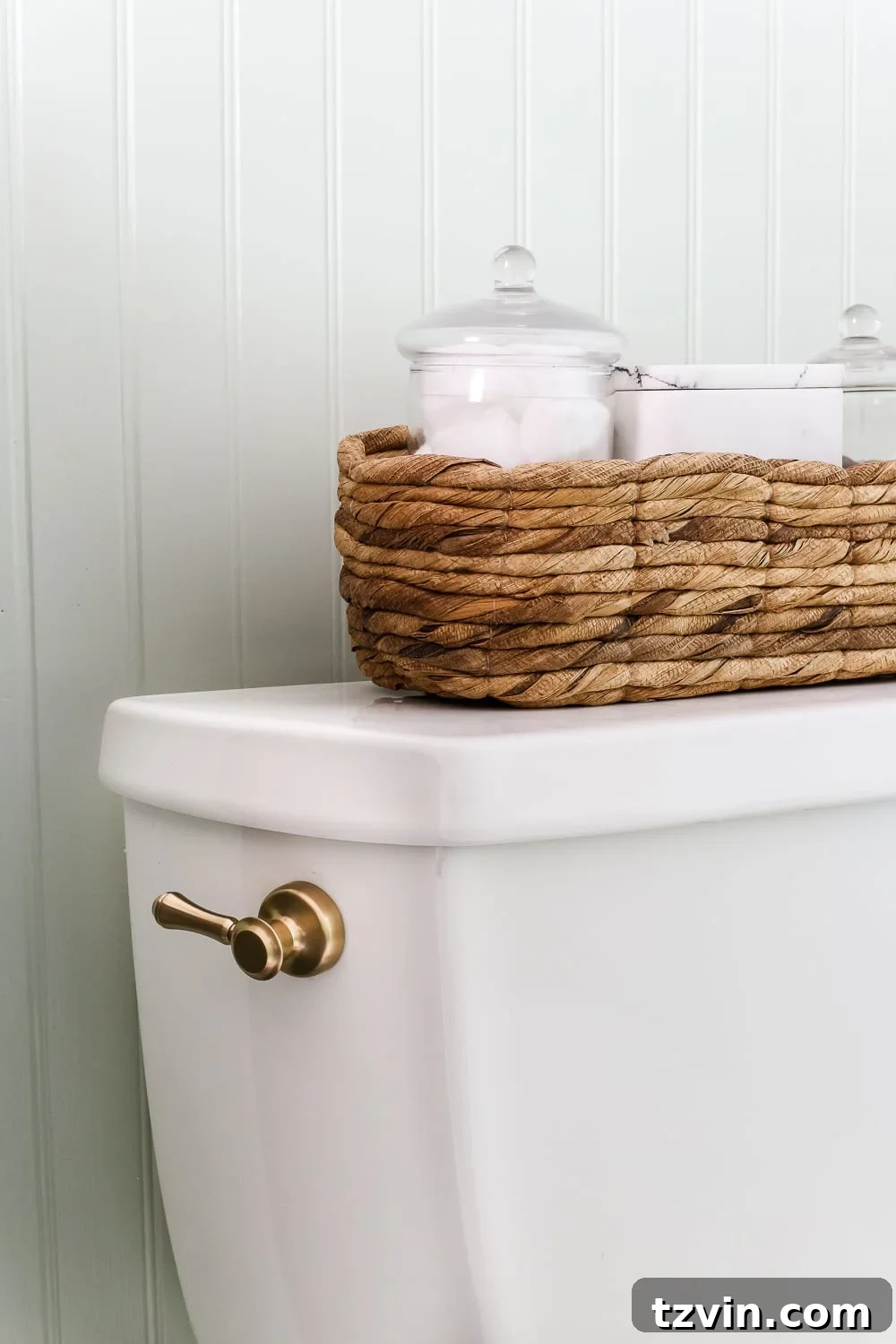 Cassidy Flush Lever in Champagne Bronze | blesserhouse.com - A dated powder room gets a modern meets traditional, urban meets farmhouse makeover with aquas, black and white, and antique brass. 