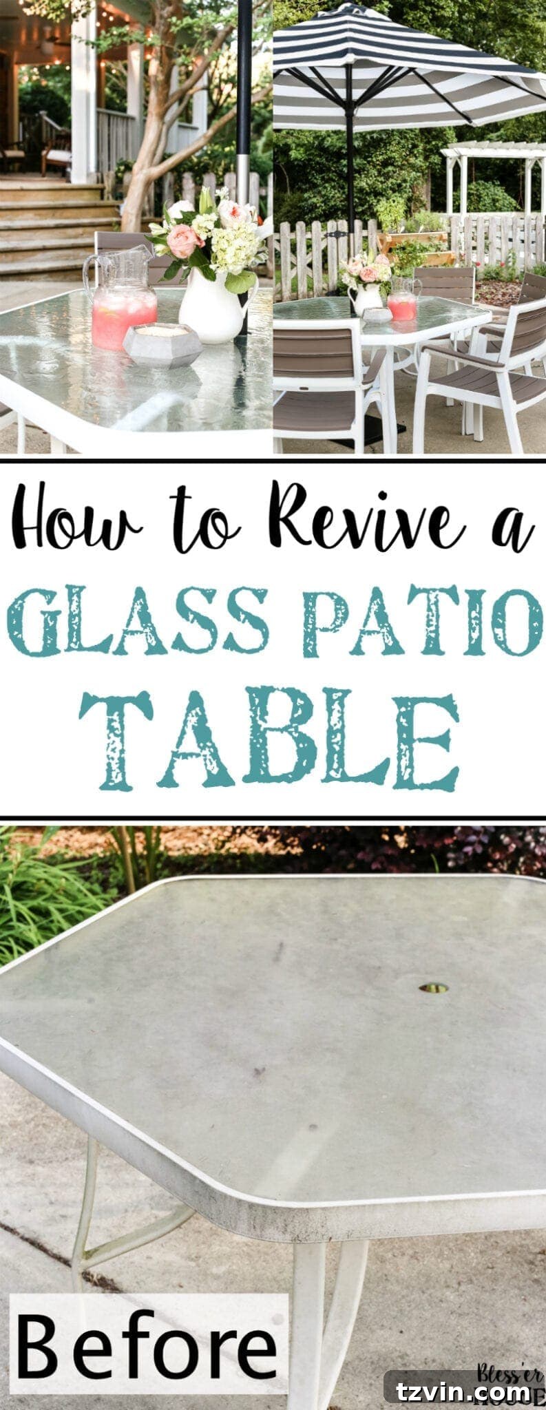 From Grimy to Gleaming: Deep Cleaning Your Outdoor Glass Dining Table 2 How to Revive a Glass Patio Table | blesserhouse.com - A tutorial explaining how to clean, paint, and revive a glass patio table to make it look brand new in a few quick steps.