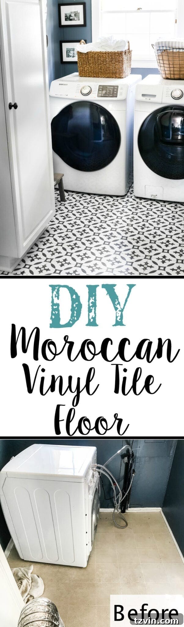 Pin this post: DIY Moroccan Vinyl Tile Floor Tutorial.