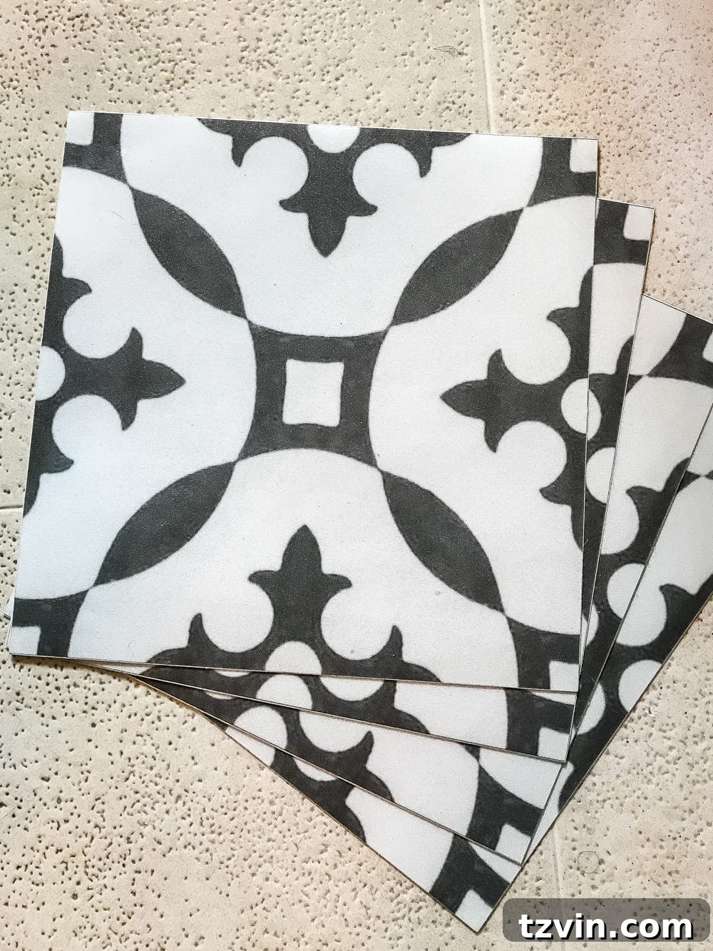 Moroccan Peel and Stick Vinyl Tiles Installation - Before and After of an easy DIY floor upgrade.