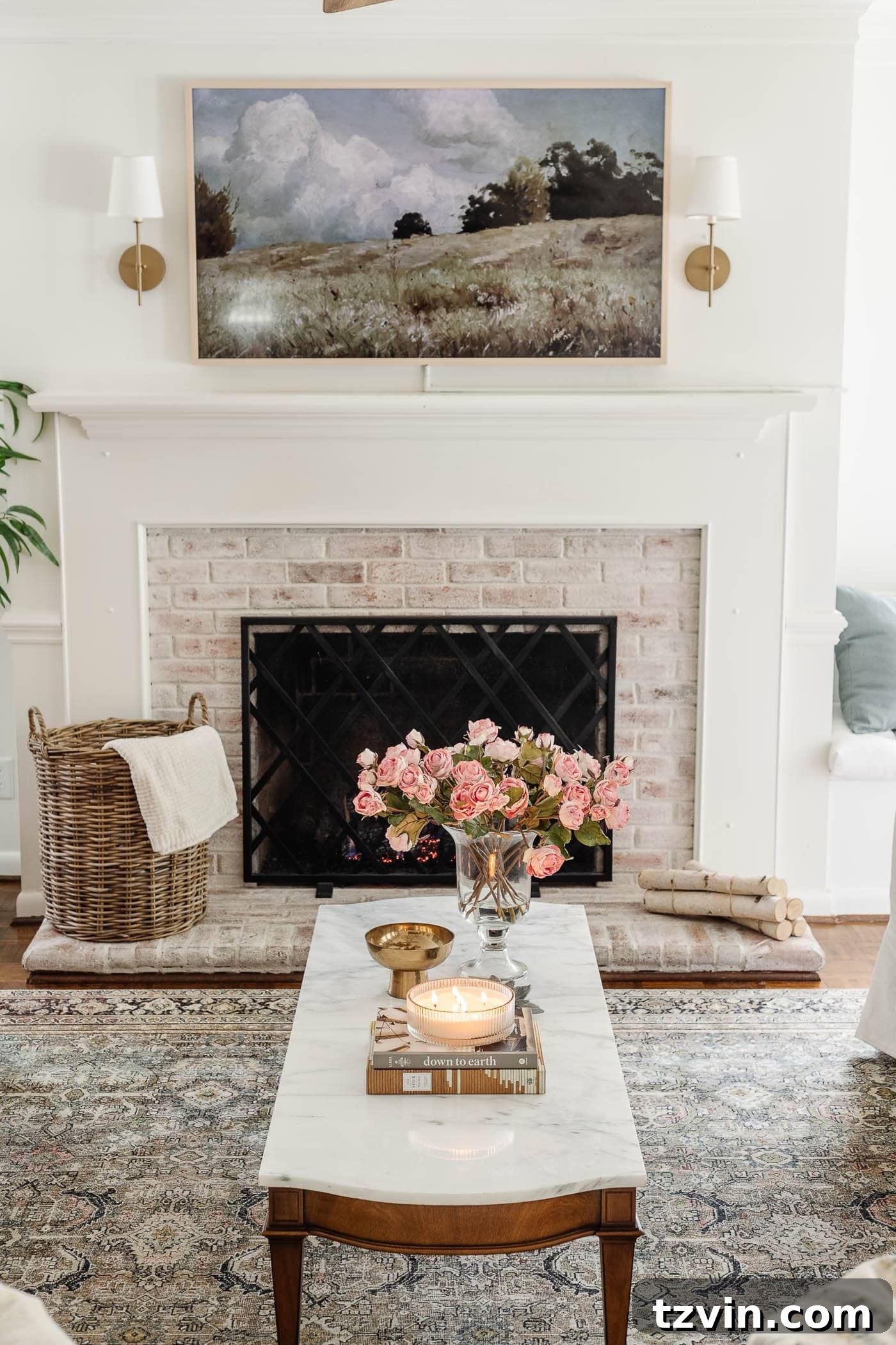 DIY limewashed fireplace bricks