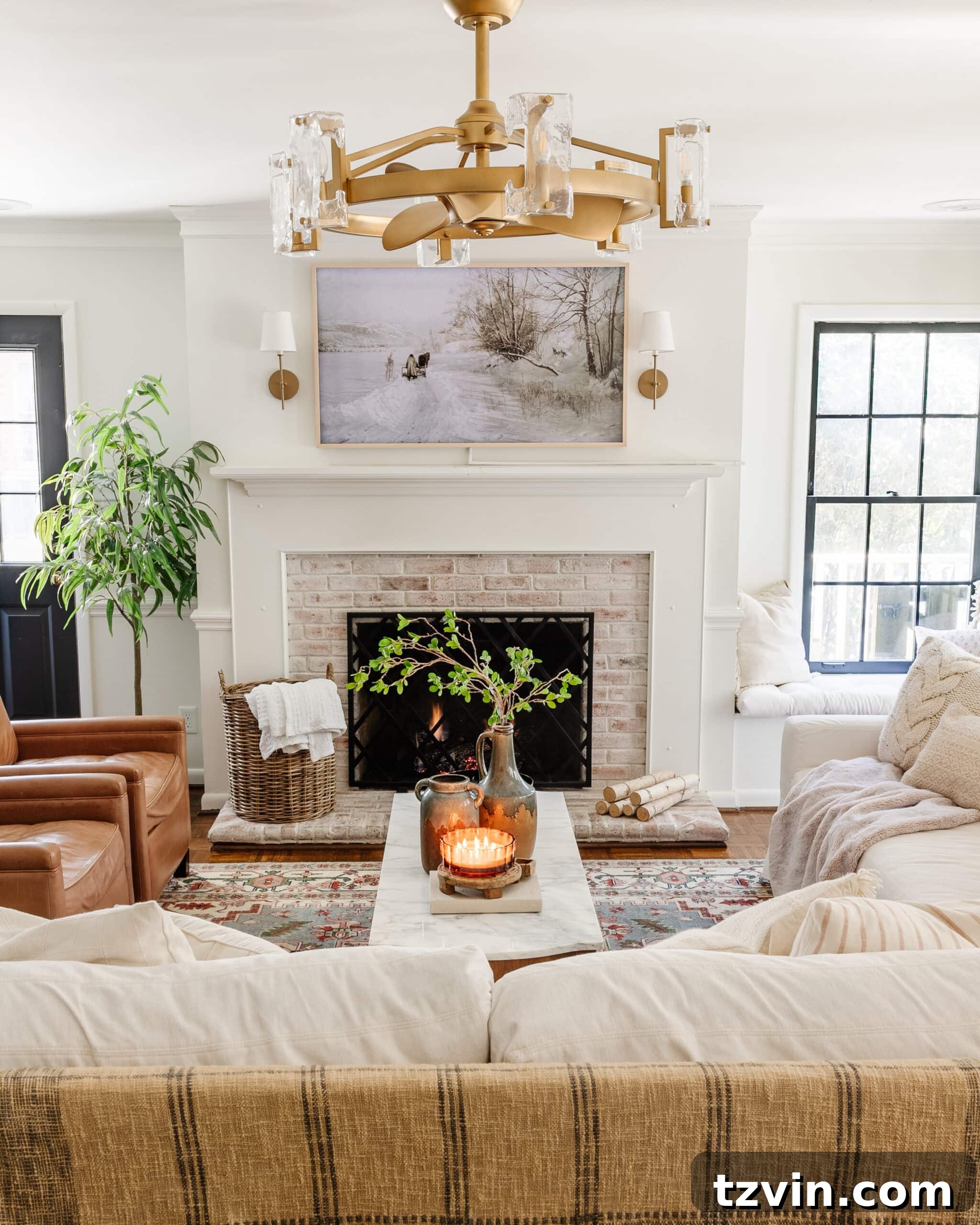 winter decor in a living room 