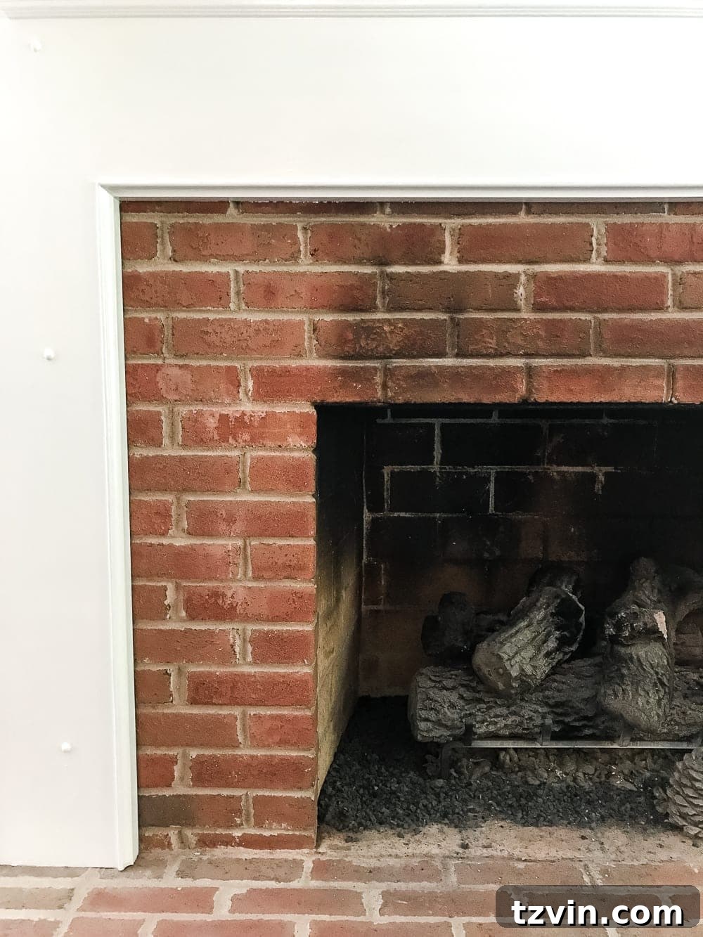 dirty bricks on a fireplace
