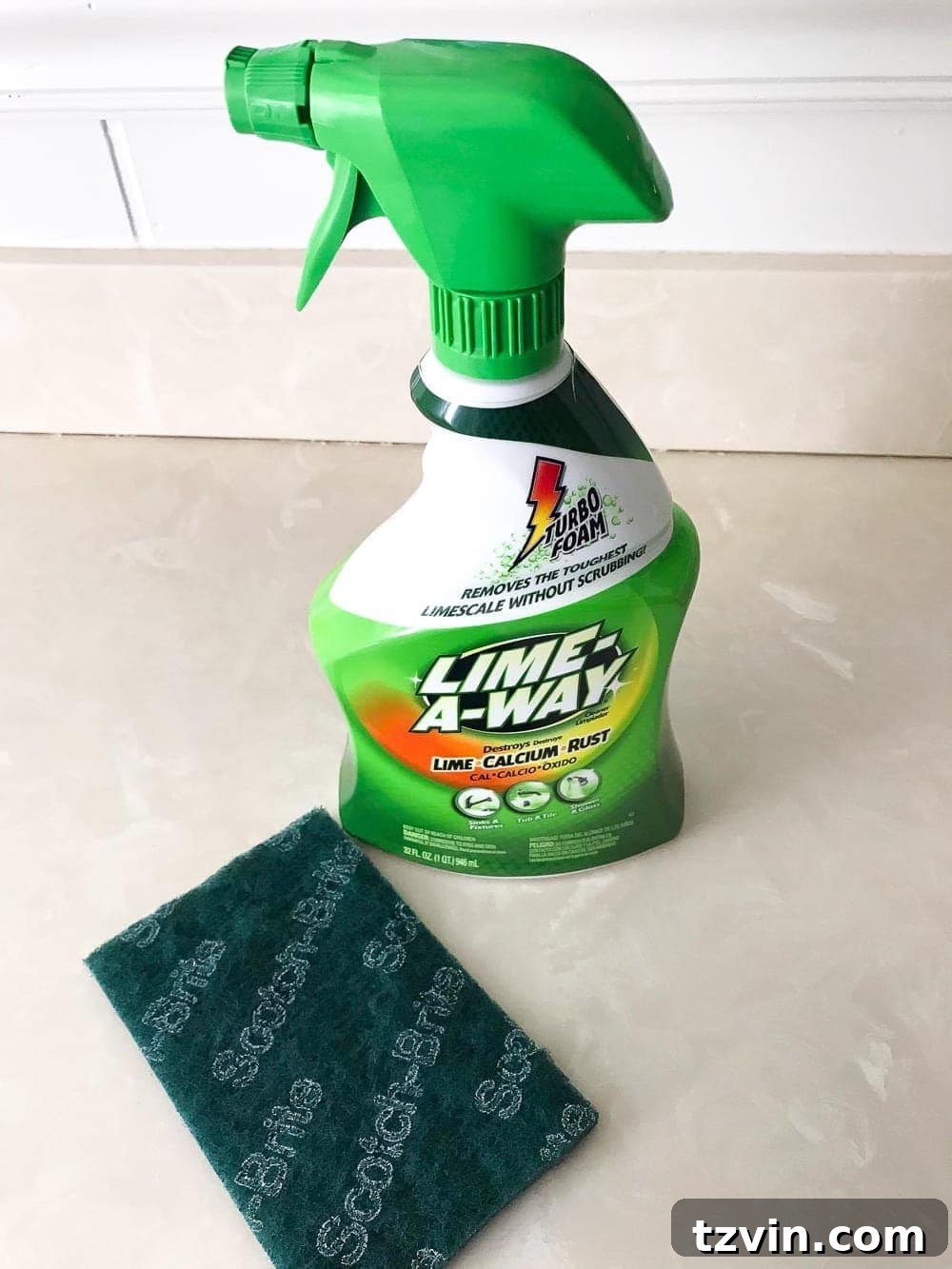 Transform Your Bathroom Counter with Paint 11 applying lime remover to bathroom surfaces before painting