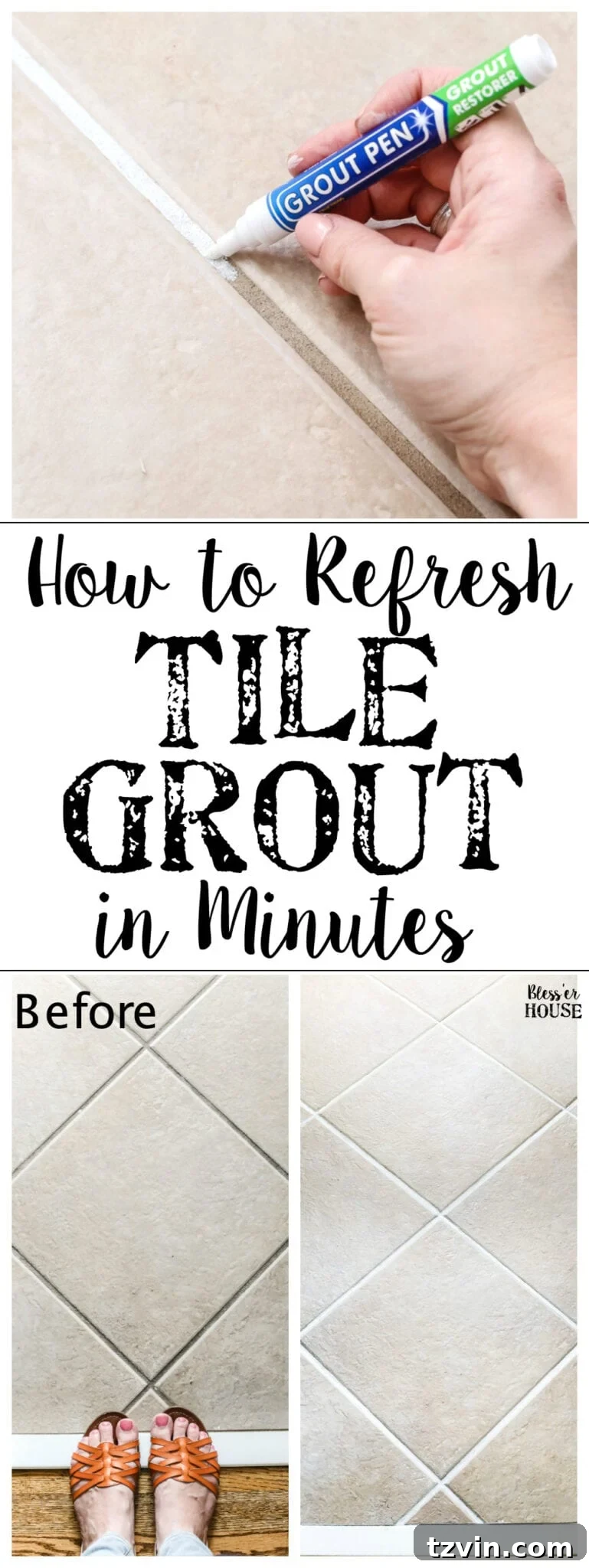 Renewing Painted Tile Grout 12 Pin It: How to Refresh Tile Grout for Under $15 in 45 Minutes - Easy DIY Bathroom Makeover.