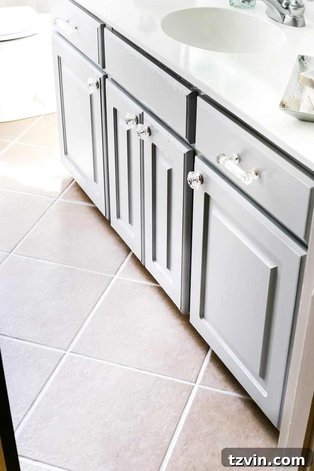 Renewing Painted Tile Grout 9 Refreshed Bathroom Floor with Clean Grout - A budget-friendly bathroom update.