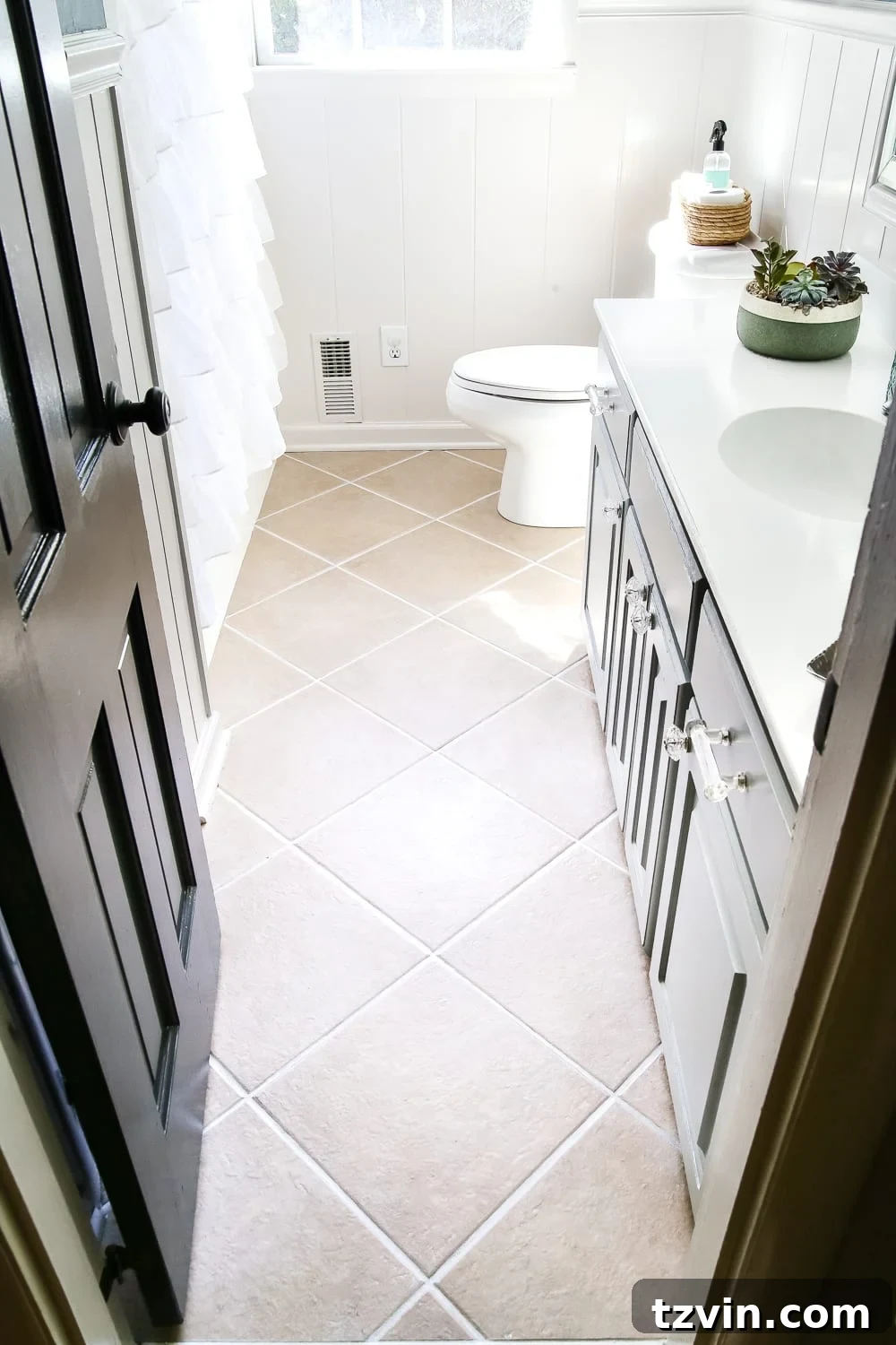 Renewing Painted Tile Grout 10 Decorating the Refreshed Bathroom Space with a Shelf - The final touches of a DIY makeover.