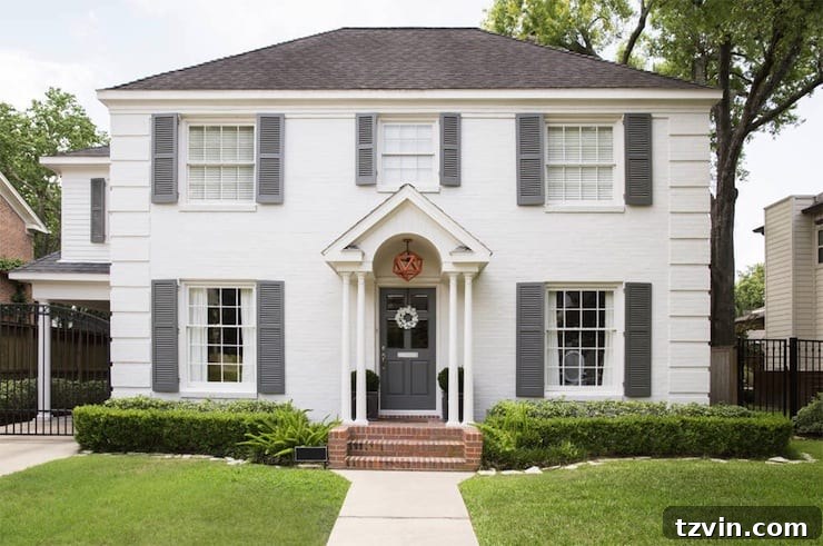 Transforming Brick Exteriors with Limewash 11 Limewash Brick Exterior Plans | blesserhouse.com - A full exterior brick house makeover plan using real slaked limewash paint and trim color options for a classic European look.