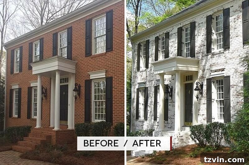 Transforming Brick Exteriors with Limewash 6 Limewash Brick Exterior Plans | blesserhouse.com - A full exterior brick house makeover plan using real slaked limewash paint and trim color options for a classic European look.