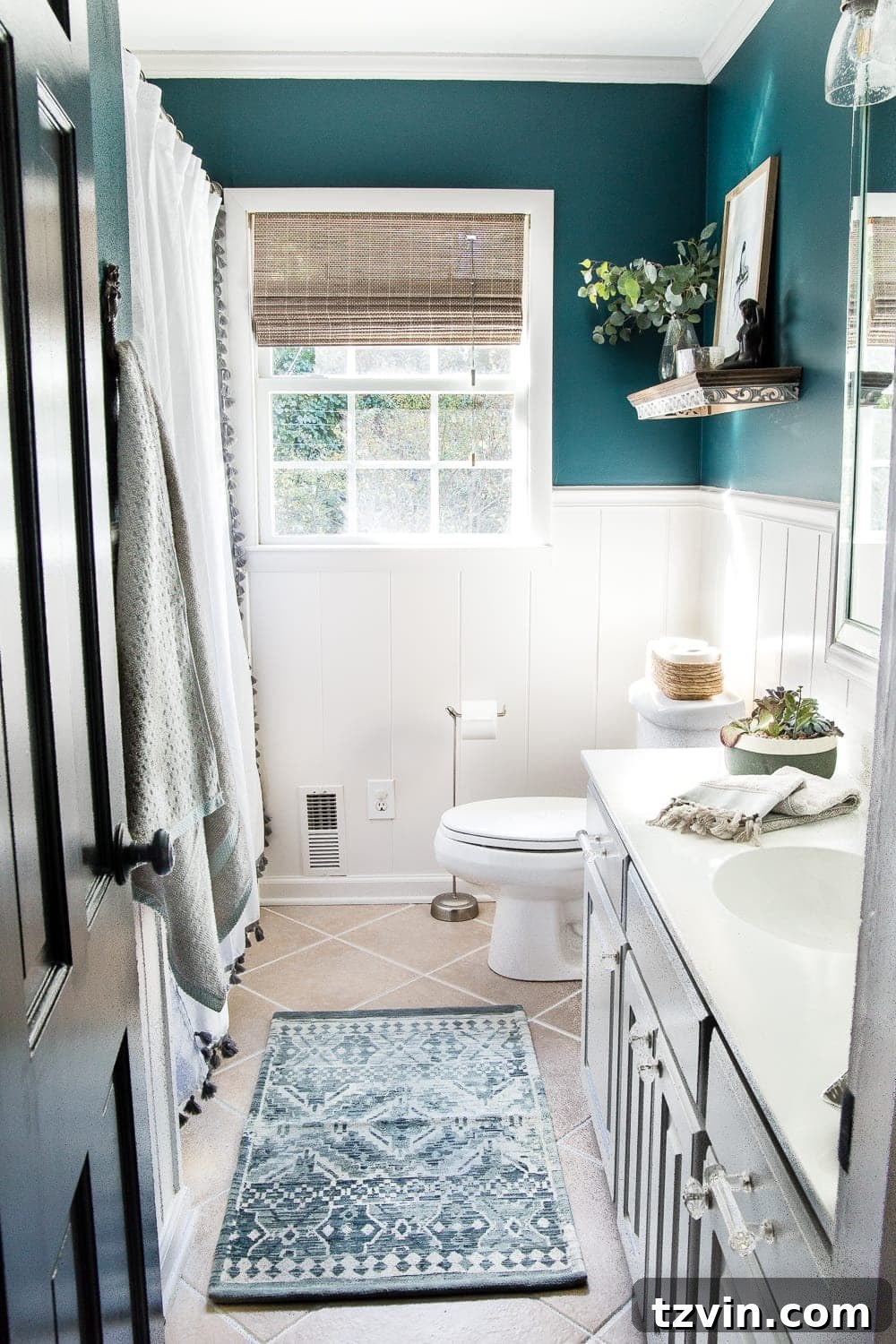 Dual Purpose Dream Bathroom Reveal 20 Kid's / Guest Bathroom Makeover on a Budget | blesserhouse.com - A shared kid's / guest bathroom gets a full makeover for less than $500 using just paint, DIY tutorials, and decorating tricks. #bathroom #homeimprovement