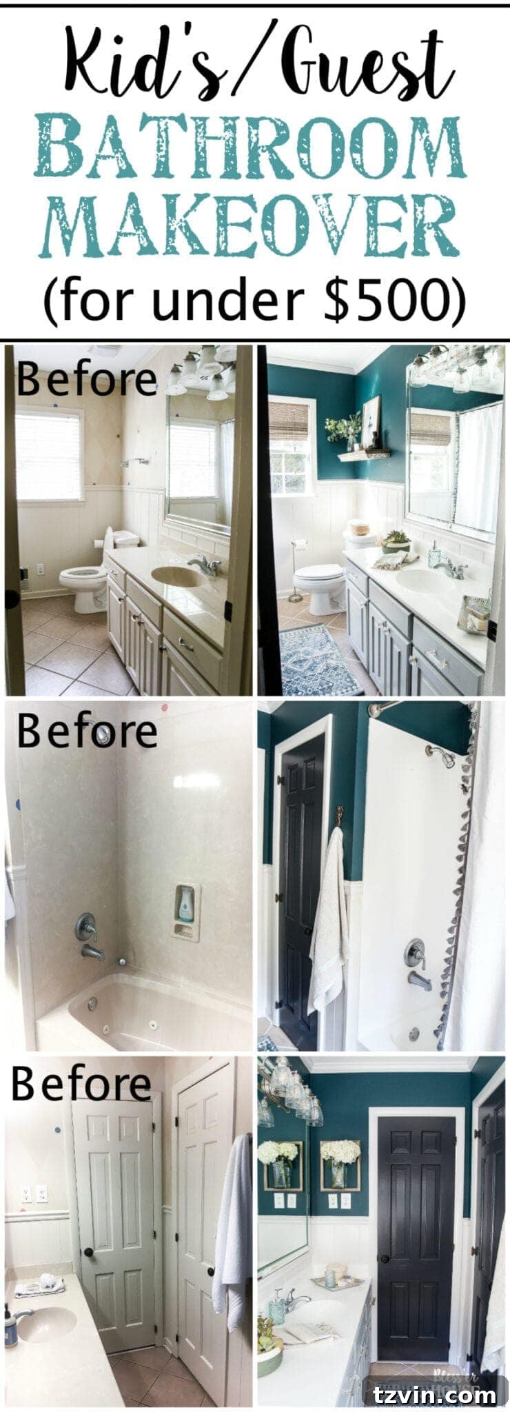 Dual Purpose Dream Bathroom Reveal 21 Kid's / Guest Bathroom Makeover on a Budget | blesserhouse.com - A shared kid's / guest bathroom gets a full makeover for less than $500 using just paint, DIY tutorials, and decorating tricks. #bathroom #homeimprovement
