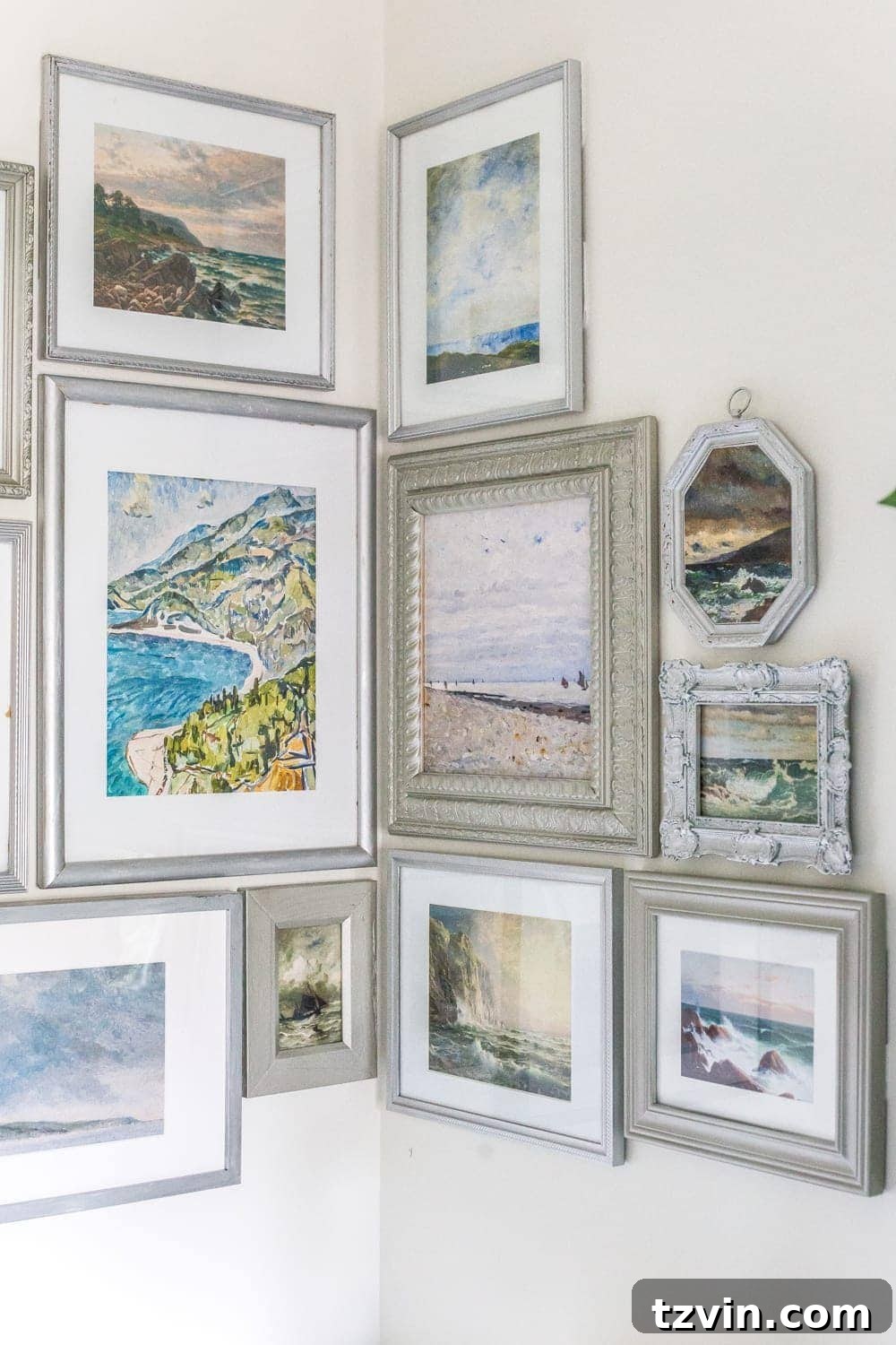 Perfect Gallery Wall Installation 14 thrifted gallery wall with coastal art