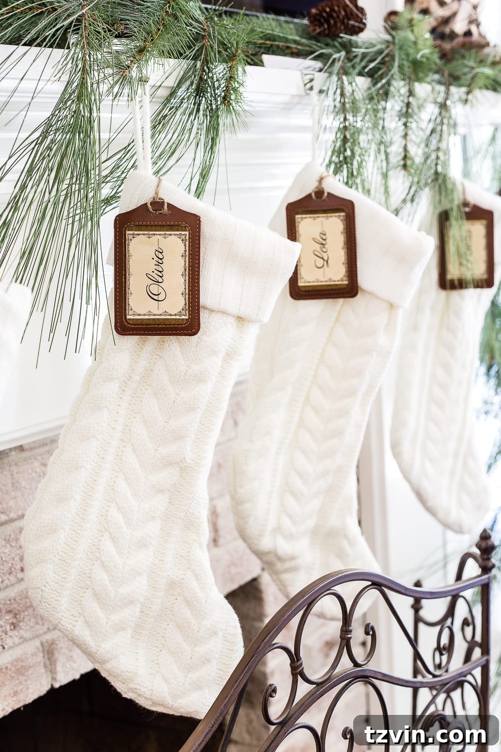 Personalized Printable Stocking Tags Made Simple 6 DIY Personalized Stocking Tags & Printable Name Labels | blesserhouse.com - An inexpensive and chic way to make your own stocking tags plus free name label printables. #christmasstockings #stockings #christmasprintable