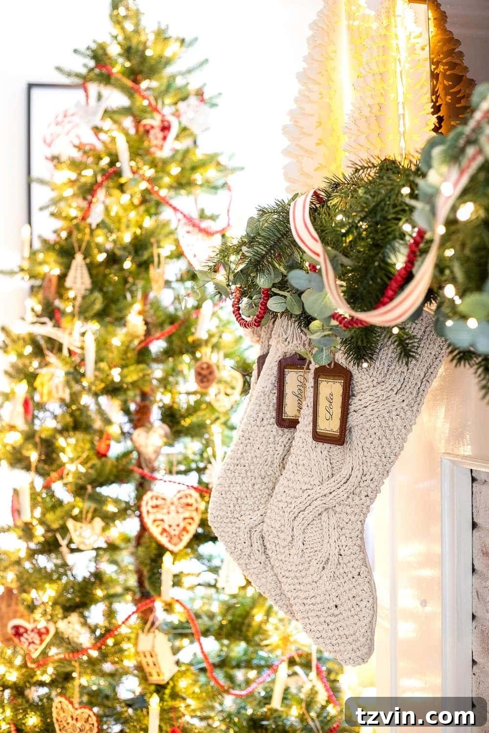 Personalized Printable Stocking Tags Made Simple 9 cable knit stockings with luggage tag name tags