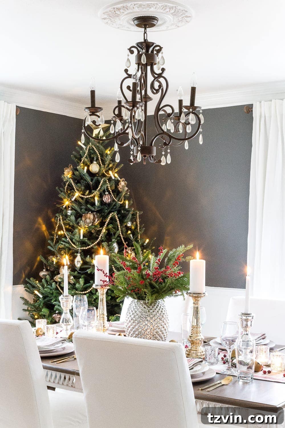 real Christmas tree in a dining room