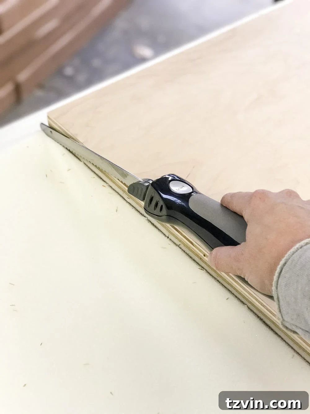 Tracing plywood dimensions onto high-density foam