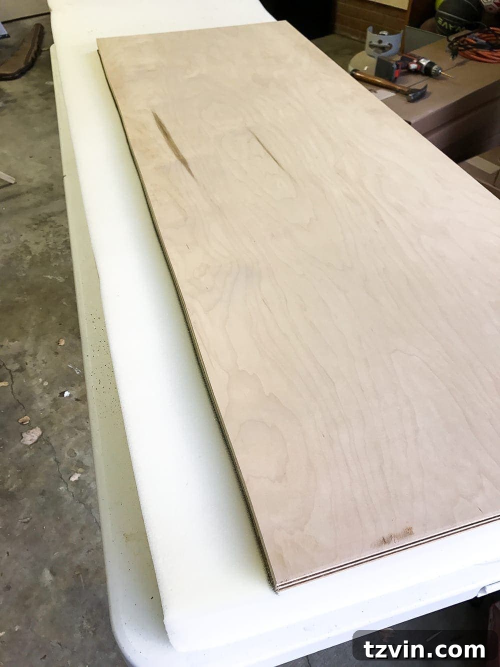 Plywood cut to size for the ottoman top
